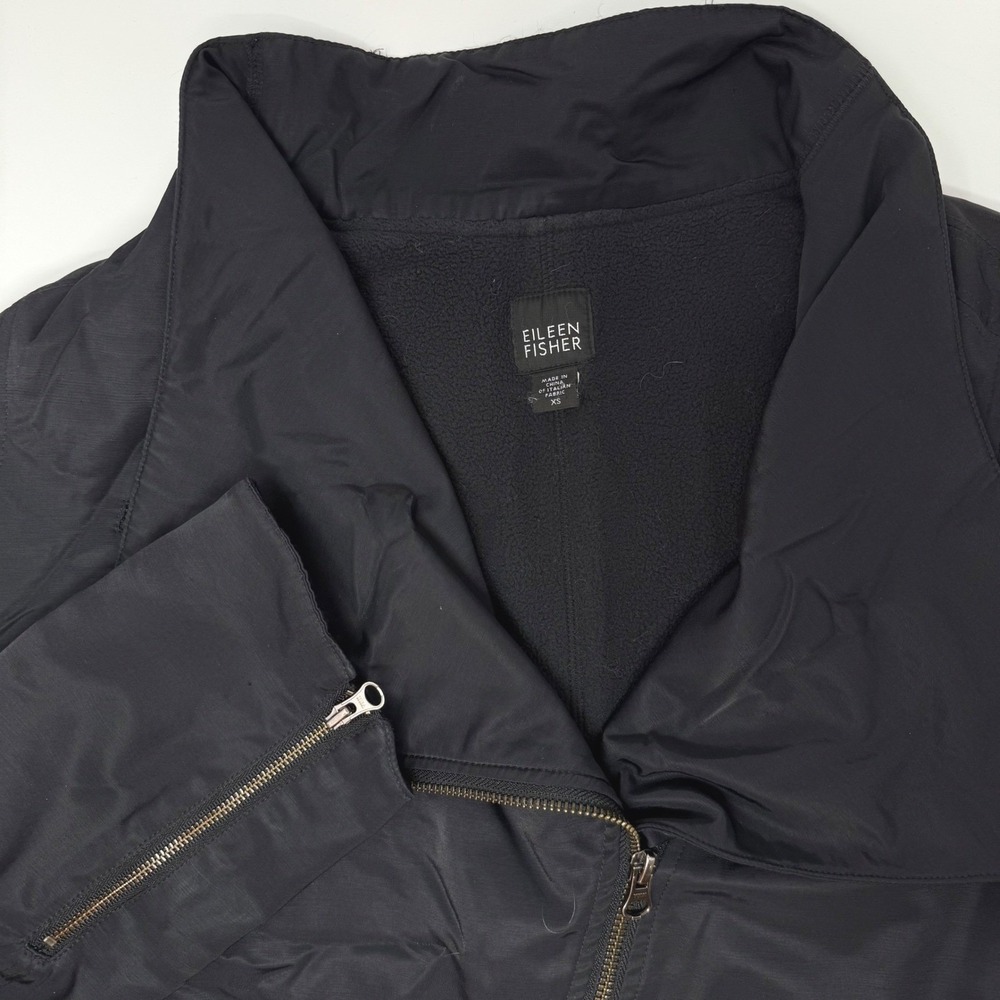 Eileen Fisher Asymmetrical Zip Funnel Neck Fleece Lined Womens XS Jacket Italian